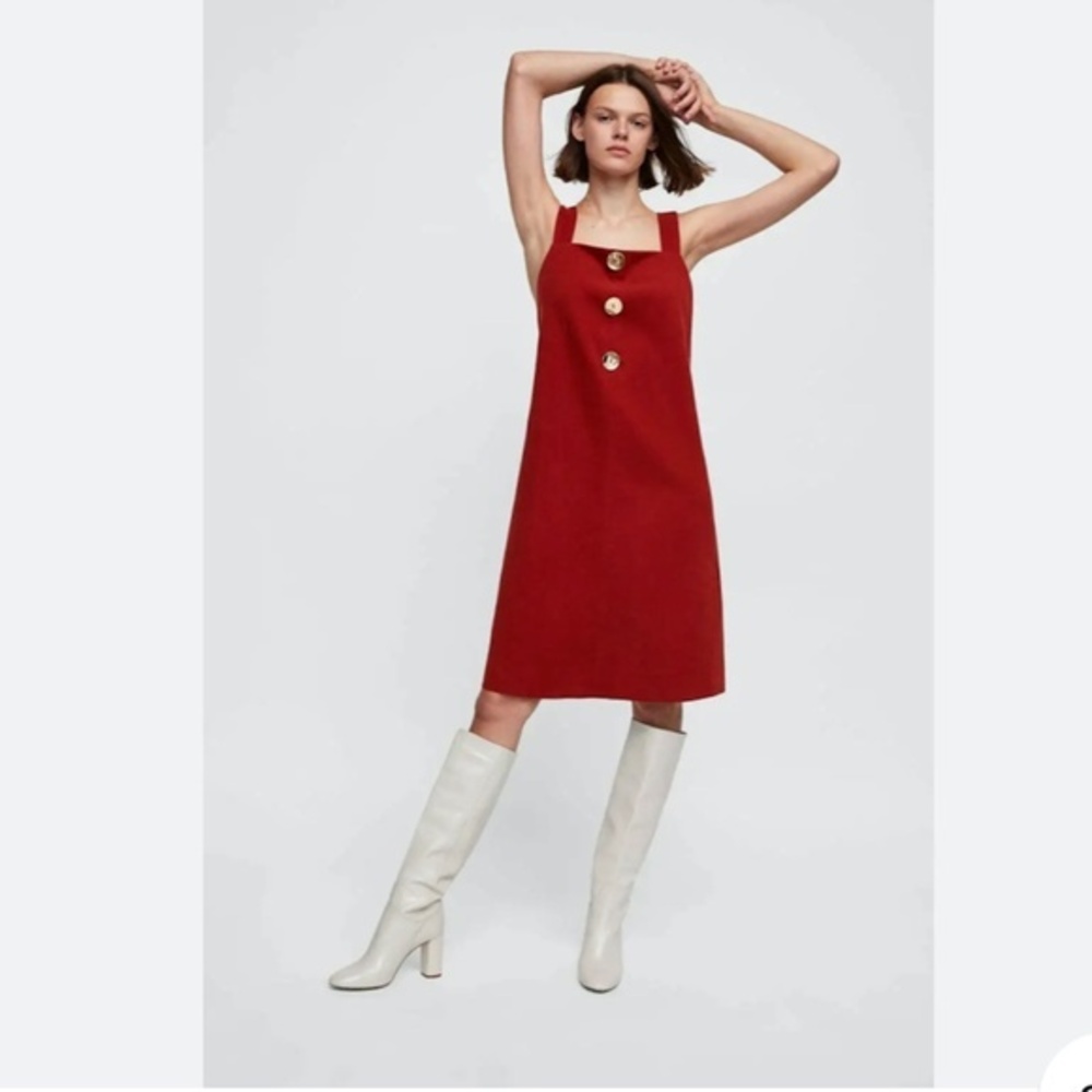 Zara Red Wide Strap Dress Size Small